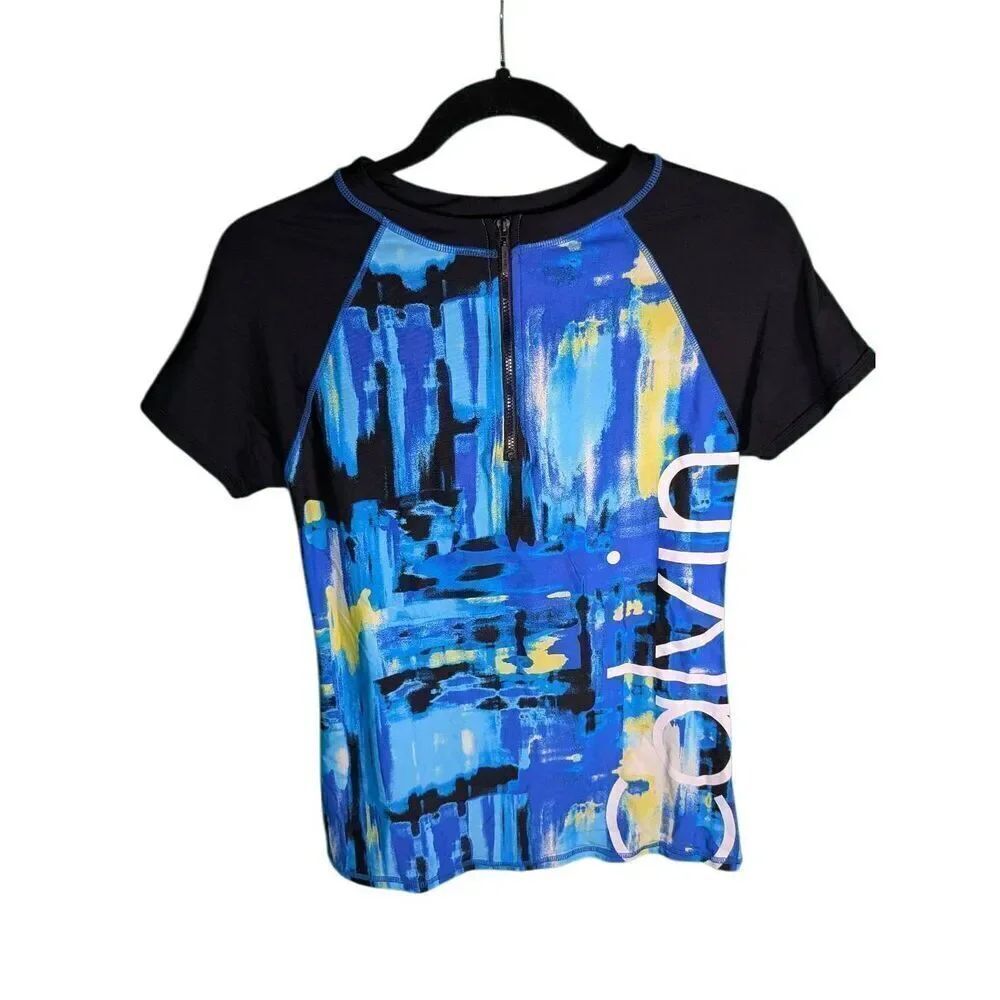 NWT Calvin Klein Partial Zip Printed Rash Guard Women's Large